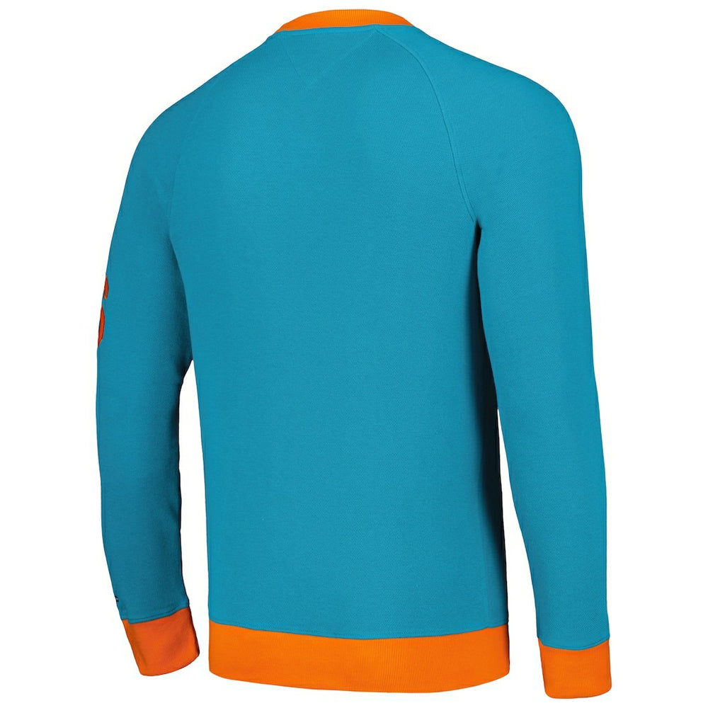 Miami Dolphins Tommy Hilfiger Reese Raglan Tri-Blend Pullover Sweatshirt - Aqua Pullover