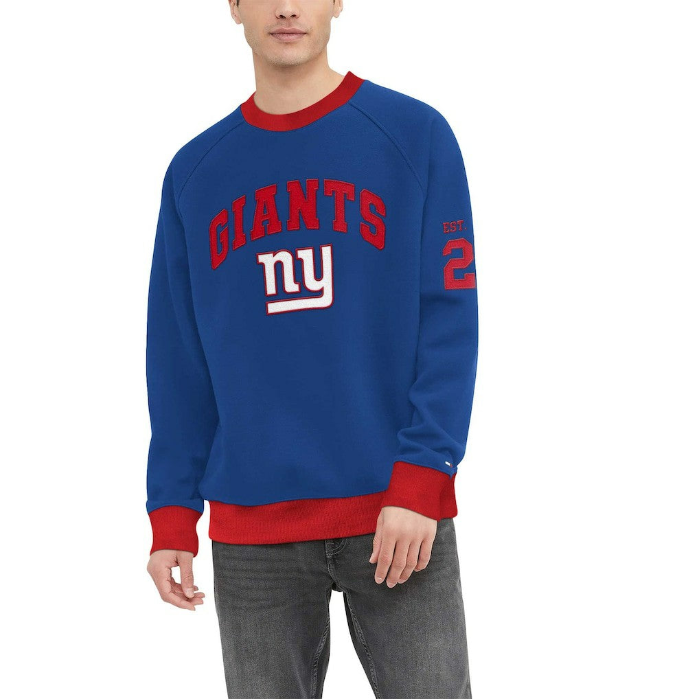 New York Giants Tommy Hilfiger Reese Raglan Tri-Blend Pullover Sweatshirt - Royal Pullover