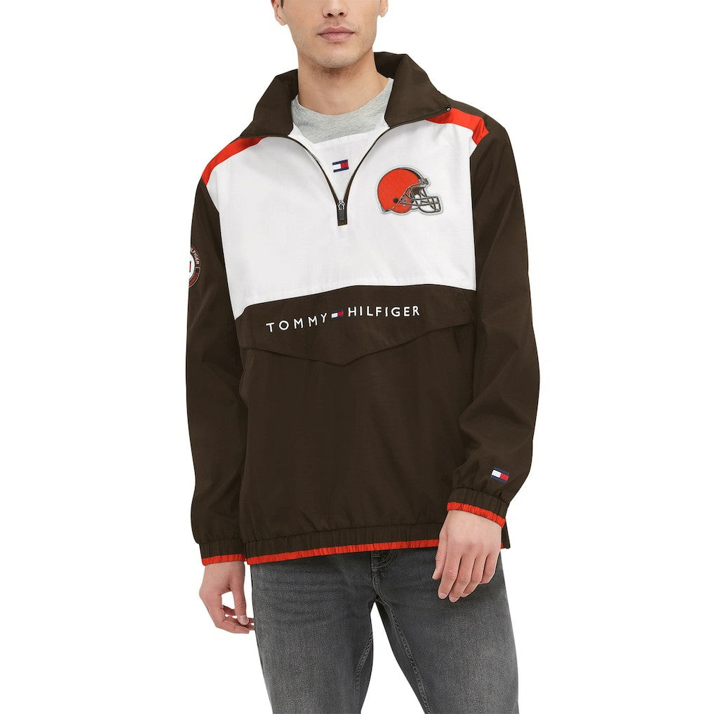 Cleveland Browns Tommy Hilfiger Carter Half-Zip Hooded Top - Brown/White Tops