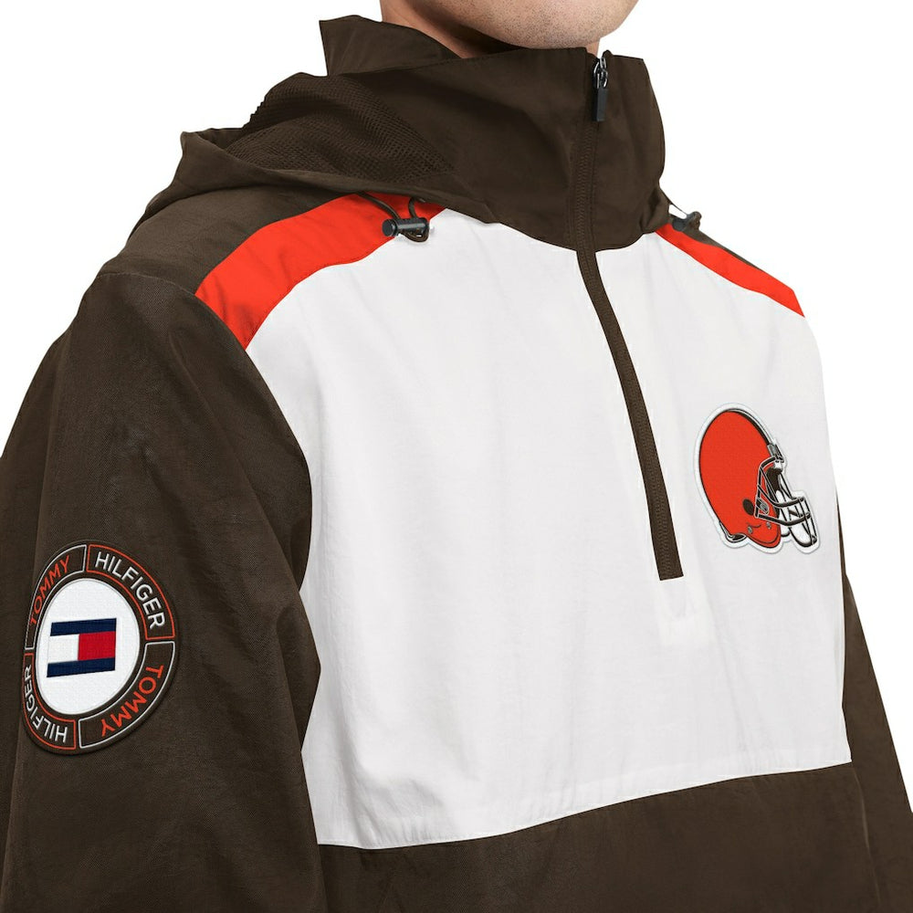 Cleveland Browns Tommy Hilfiger Carter Half-Zip Hooded Top - Brown/White Tops