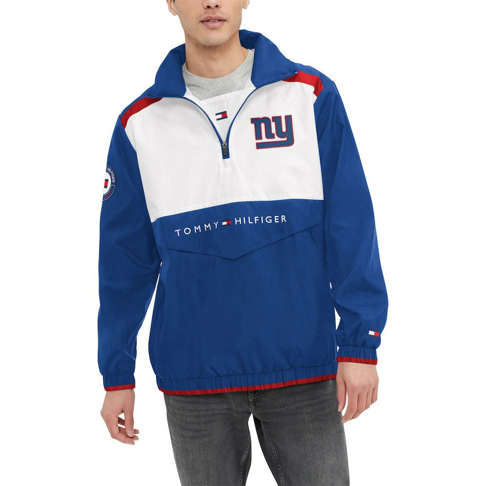 New York Giants Tommy Hilfiger Carter Half-Zip Hooded Top - Royal/White Tops