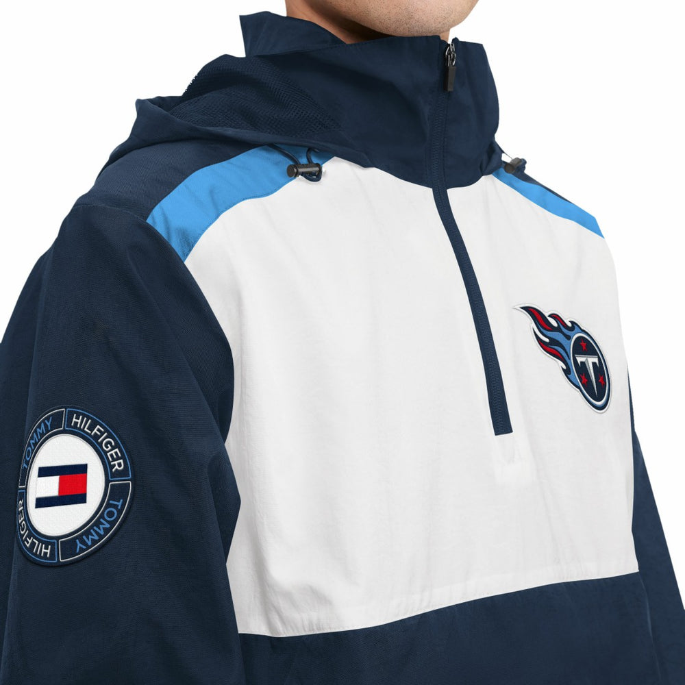 Tennessee Titans Tommy Hilfiger Carter Half-Zip Hooded Top - Navy/White Tops