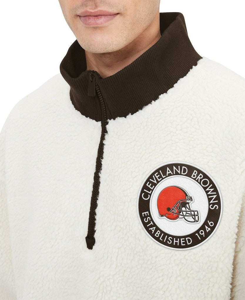 Cleveland Browns Tommy Hilfiger Jordan Sherpa Quarter-Zip Sweatshirt - Cream Sweatshirts