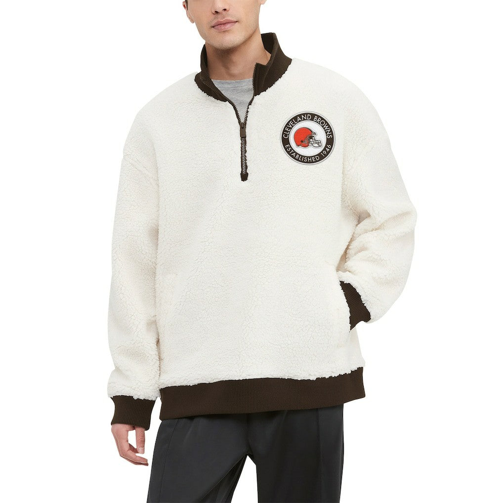 Cleveland Browns Tommy Hilfiger Jordan Sherpa Quarter-Zip Sweatshirt - Cream Sweatshirts