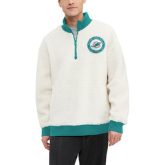 Miami Dolphins Tommy Hilfiger Jordan Sherpa Quarter-Zip Sweatshirt - Cream Sweatshirts