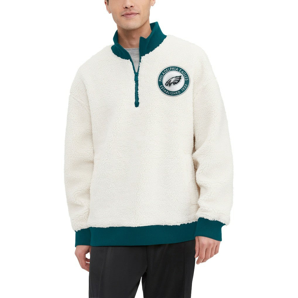 Philadelphia Eagles Tommy Hilfiger Jordan Sherpa Quarter-Zip Sweatshirt - Cream Sweatshirts