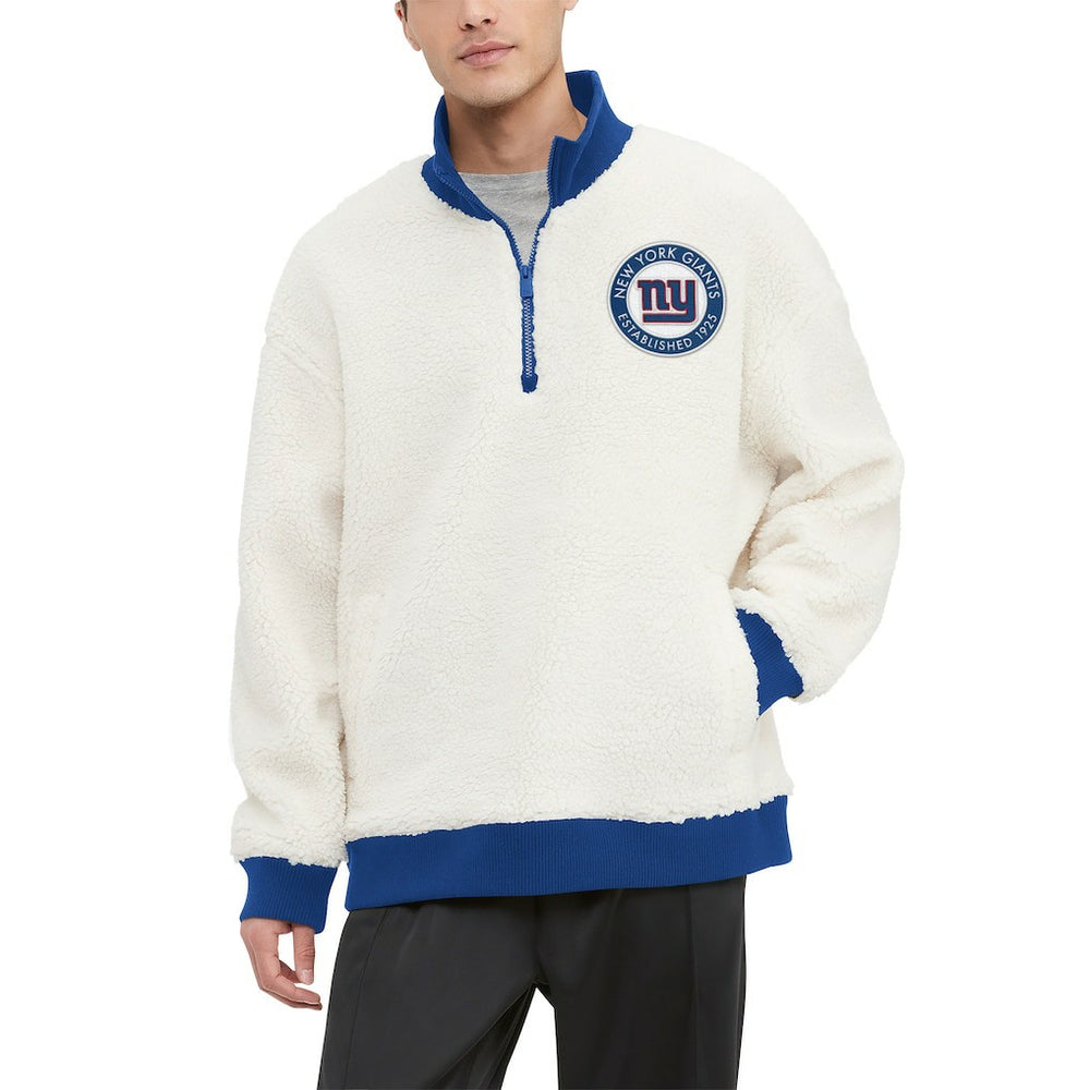 New York Giants Tommy Hilfiger Jordan Sherpa Quarter-Zip Sweatshirt - Cream Sweatshirts
