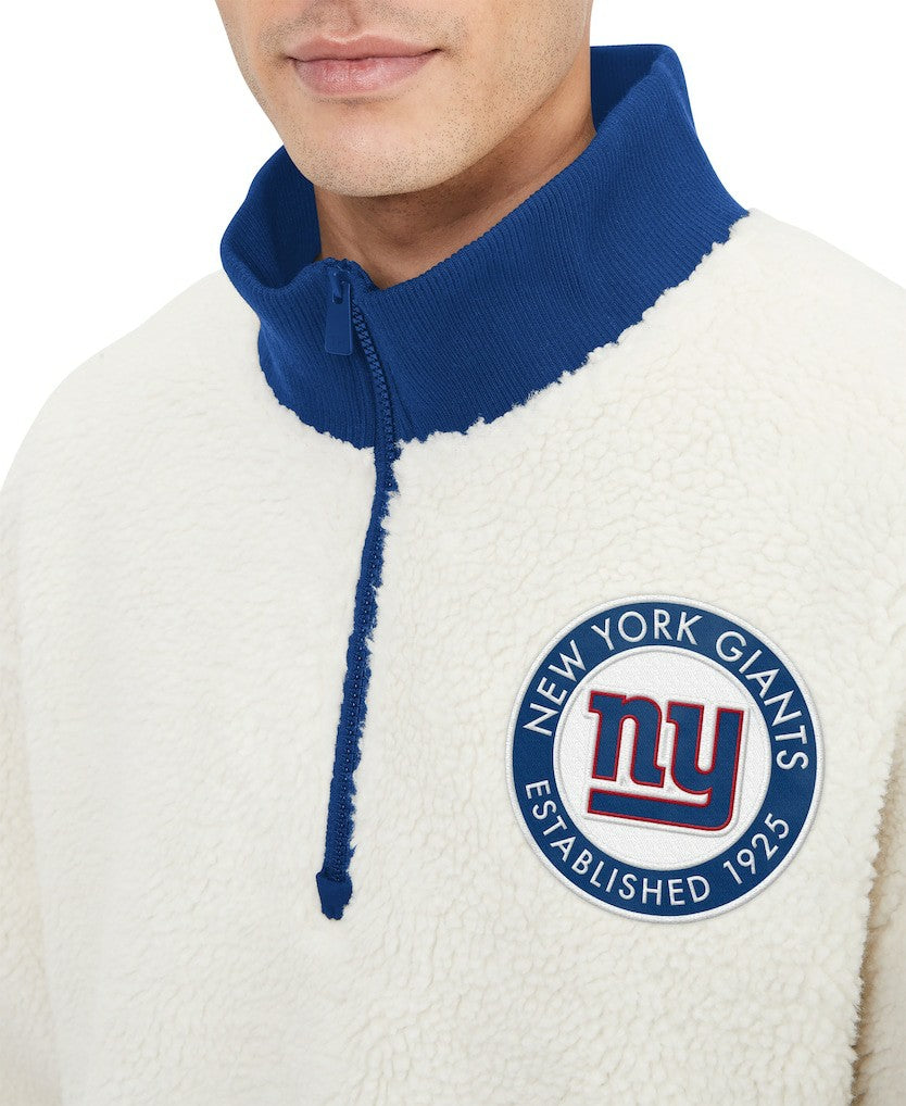 New York Giants Tommy Hilfiger Jordan Sherpa Quarter-Zip Sweatshirt - Cream Sweatshirts
