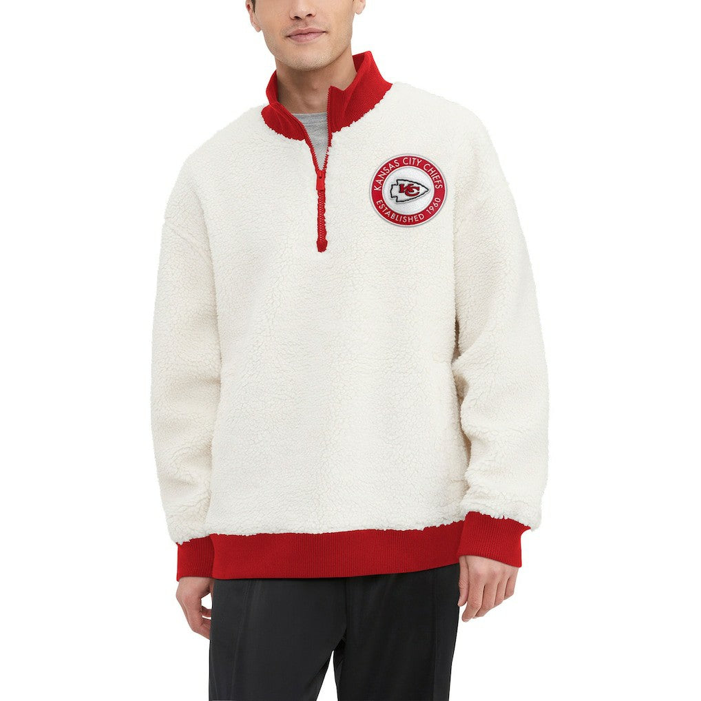 Kansas City Chiefs Tommy Hilfiger Jordan Sherpa Quarter-Zip Sweatshirt - Cream Sweatshirts