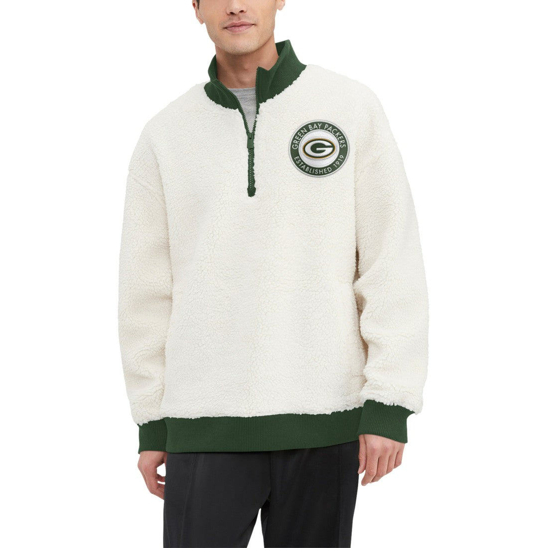 Green Bay Packers Tommy Hilfiger Jordan Sherpa Quarter-Zip Sweatshirt - Cream Sweatshirts