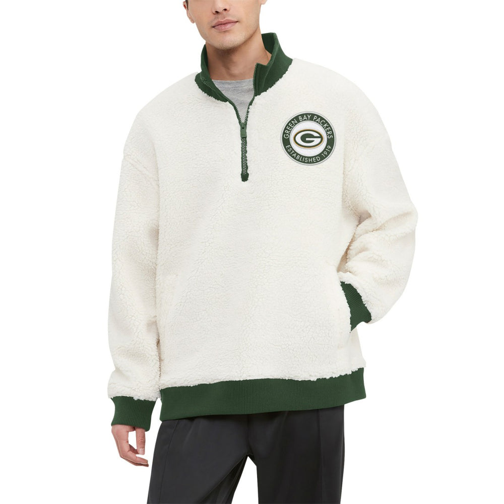 Green Bay Packers Tommy Hilfiger Jordan Sherpa Quarter-Zip Sweatshirt - Cream Sweatshirts