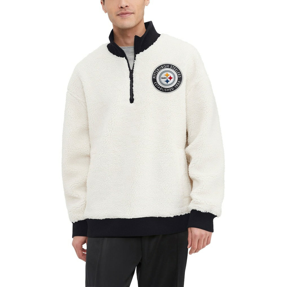 Pittsburgh Steelers Tommy Hilfiger Jordan Sherpa Quarter-Zip Sweatshirt - Cream Sweatshirts