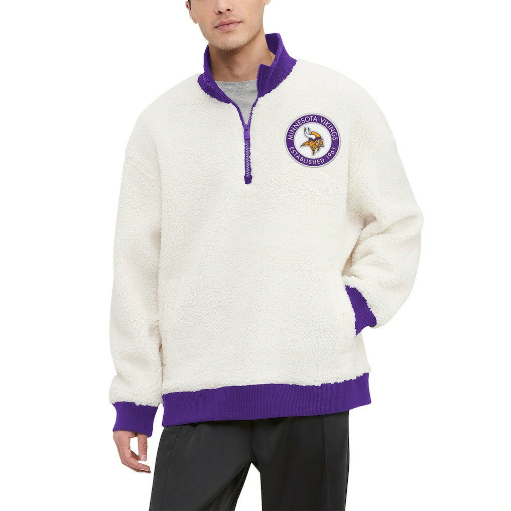 Minnesota Vikings Tommy Hilfiger Jordan Sherpa Quarter-Zip Sweatshirt - Cream Sweatshirts