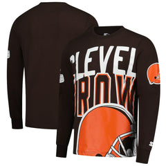 Cleveland Browns Starter Clutch Hit Long Sleeve T-Shirt - Brown T-shirts