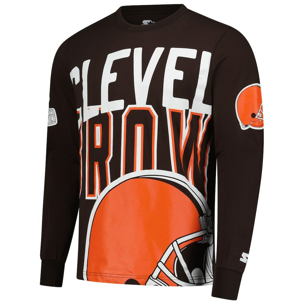 Cleveland Browns Starter Clutch Hit Long Sleeve T-Shirt - Brown T-shirts