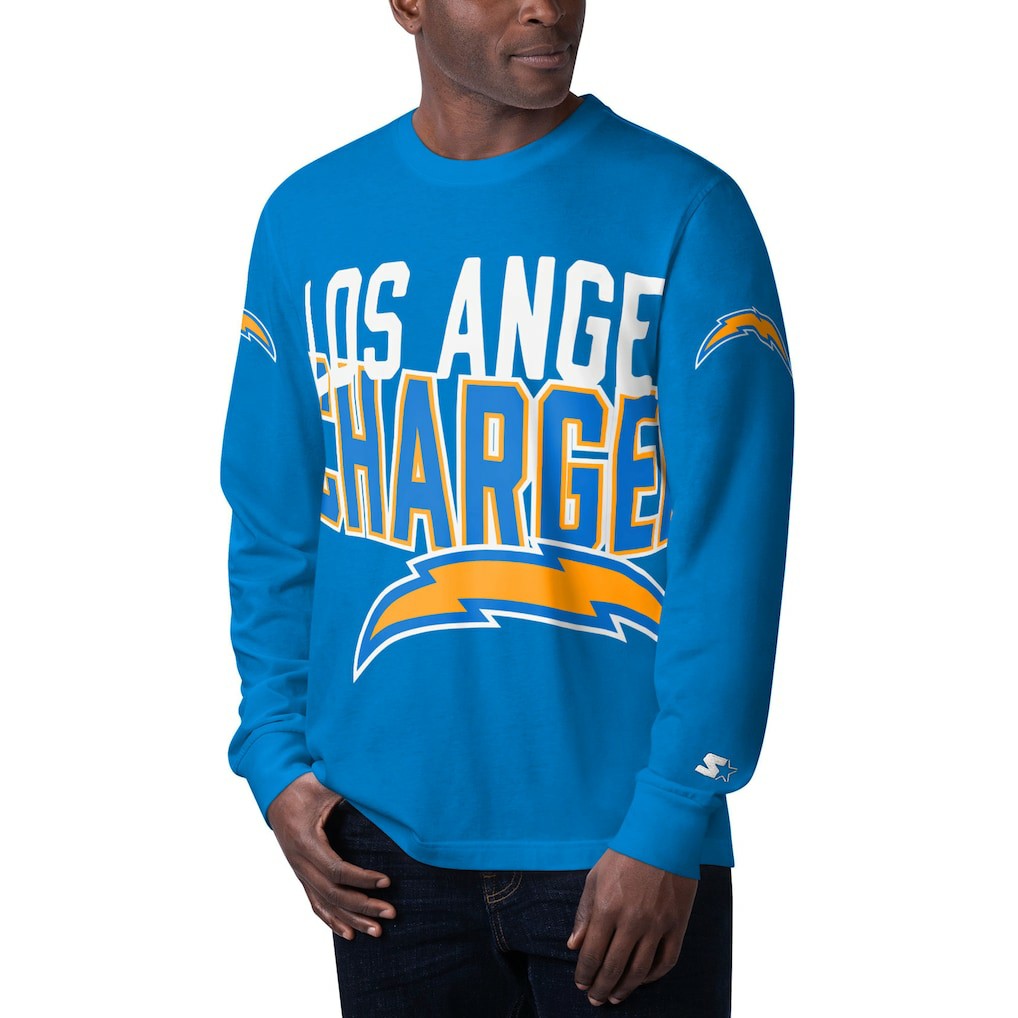 Los Angeles Chargers Starter Clutch Hit Long Sleeve T-Shirt - Powder Blue T-shirts