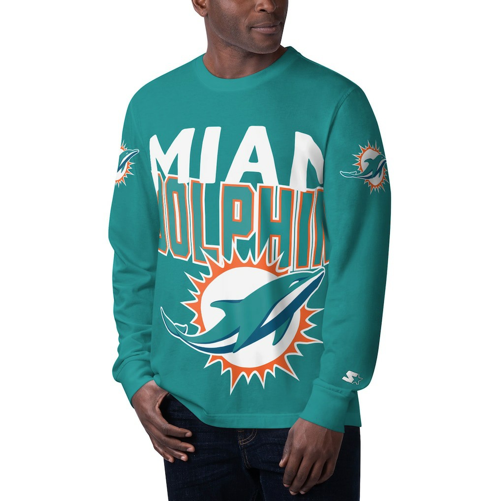 Miami Dolphins Starter Clutch Hit Long Sleeve T-Shirt - Aqua T-shirts