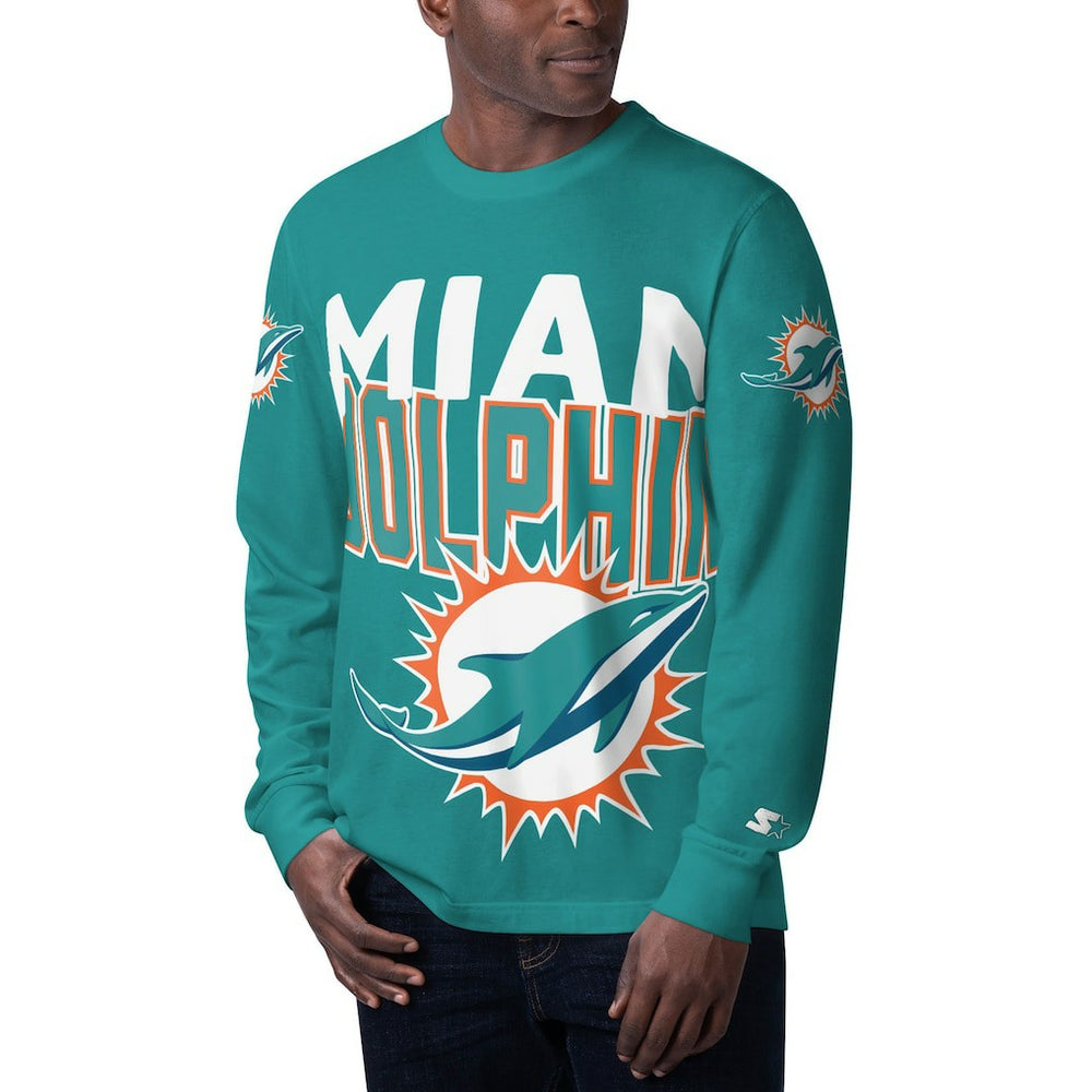 Miami Dolphins Starter Clutch Hit Long Sleeve T-Shirt - Aqua T-shirts