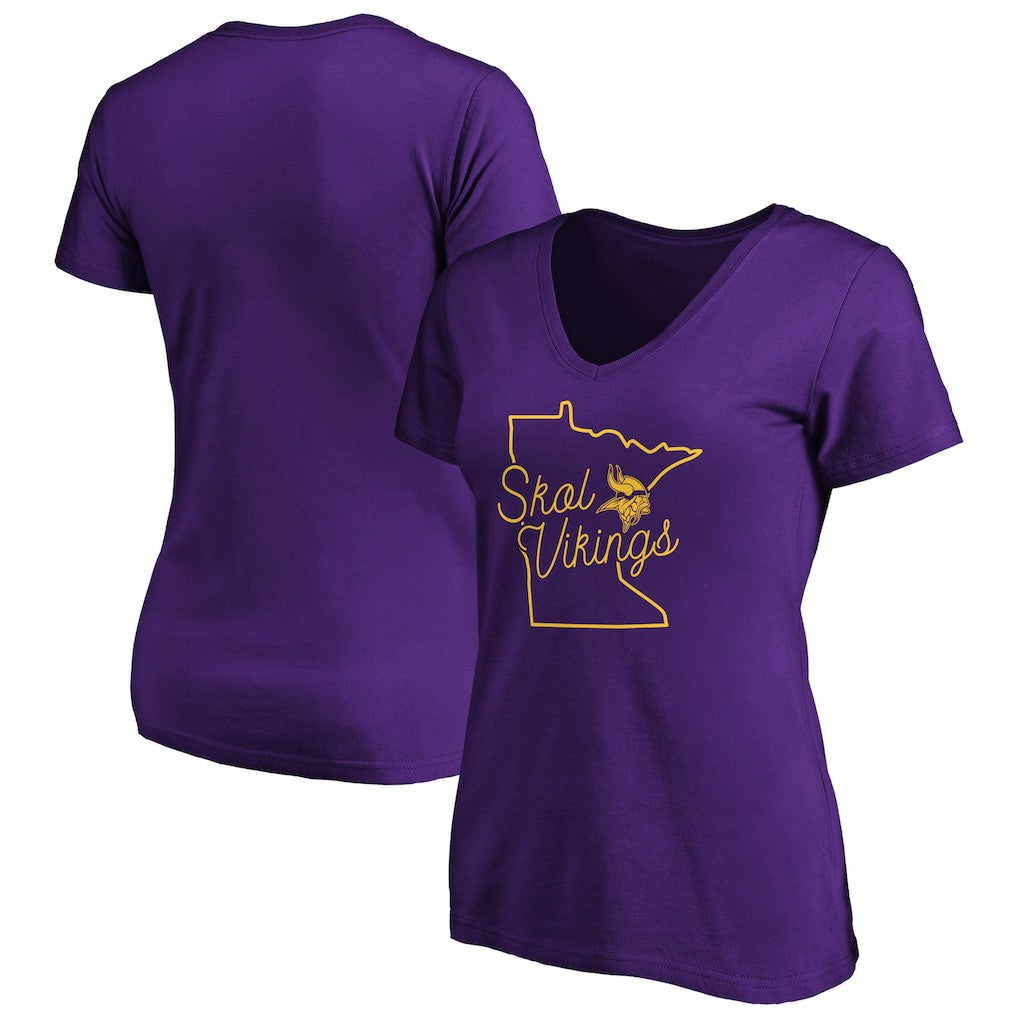 Minnesota Vikings Women's Script V-Neck T-Shirt - Purple T-shirts