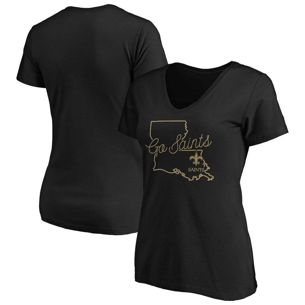 New Orleans Saints Women's Script V-Neck T-Shirt - Black T-shirts