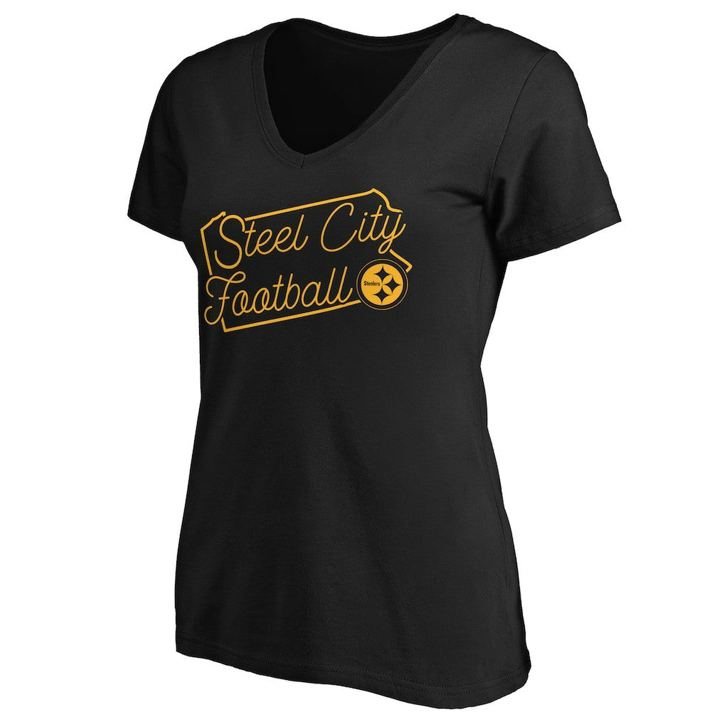 Pittsburgh Steelers Women's Script V-Neck T-Shirt - Black T-shirts