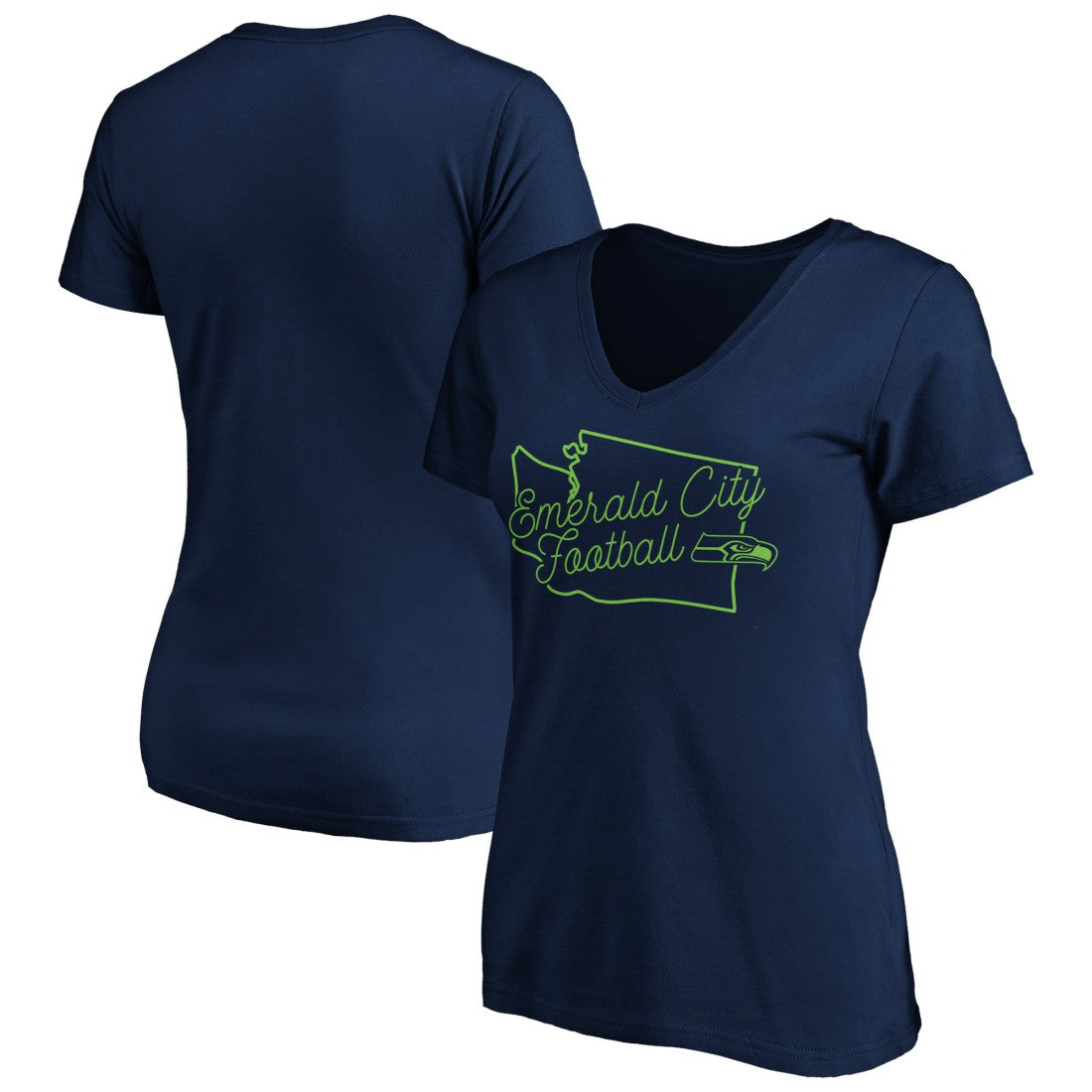 Seattle Seahawks Women's Script V-Neck T-Shirt - College Navy T-shirts