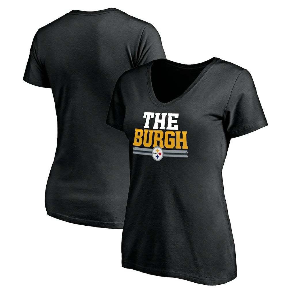 Pittsburgh Steelers Women's Hometown Collection The Burgh V-Neck T-Shirt - Black T-shirts