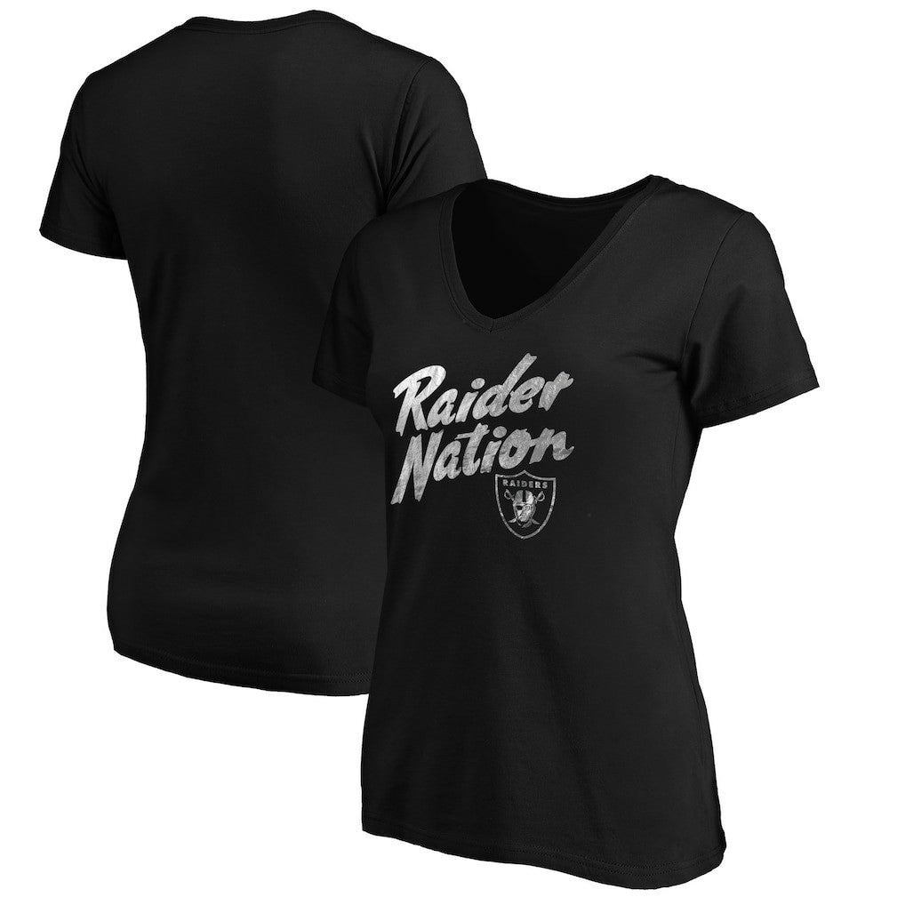 Las Vegas Raiders Women's Hometown Collection Raider Nation V-Neck T-Shirt - Black T-shirts