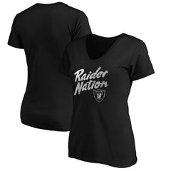 Las Vegas Raiders Women's Hometown Collection Raider Nation V-Neck T-Shirt - Black T-shirts
