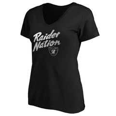 Las Vegas Raiders Women's Hometown Collection Raider Nation V-Neck T-Shirt - Black T-shirts