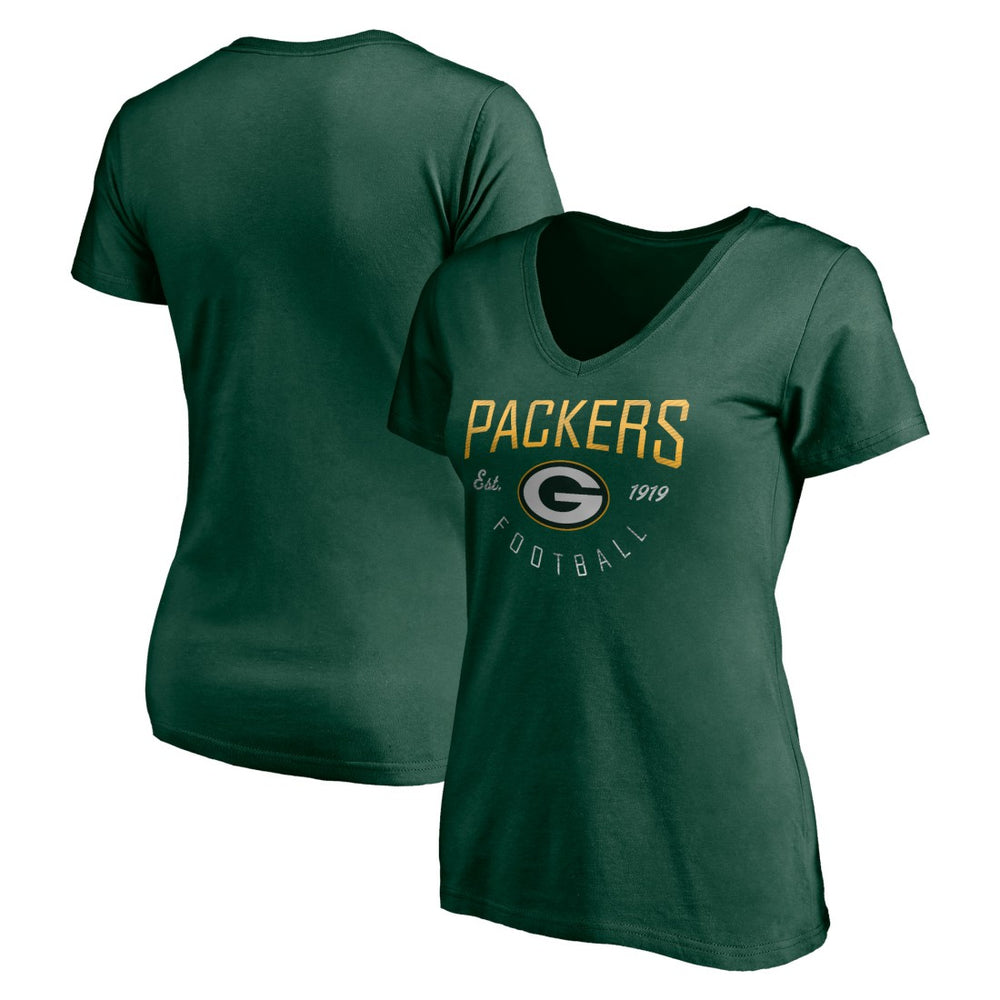 Green Bay Packers Women's Live For It V-Neck T-Shirt - Green T-shirts