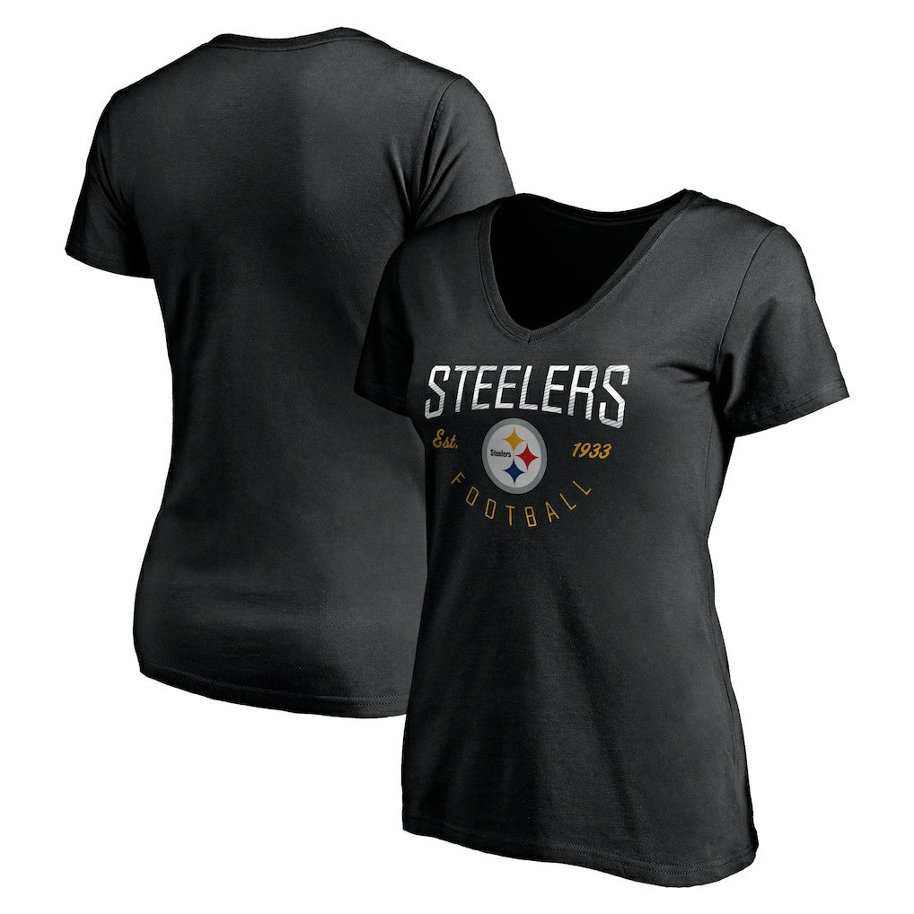 Pittsburgh Steelers Women's Live For It V-Neck T-Shirt - Black T-shirts