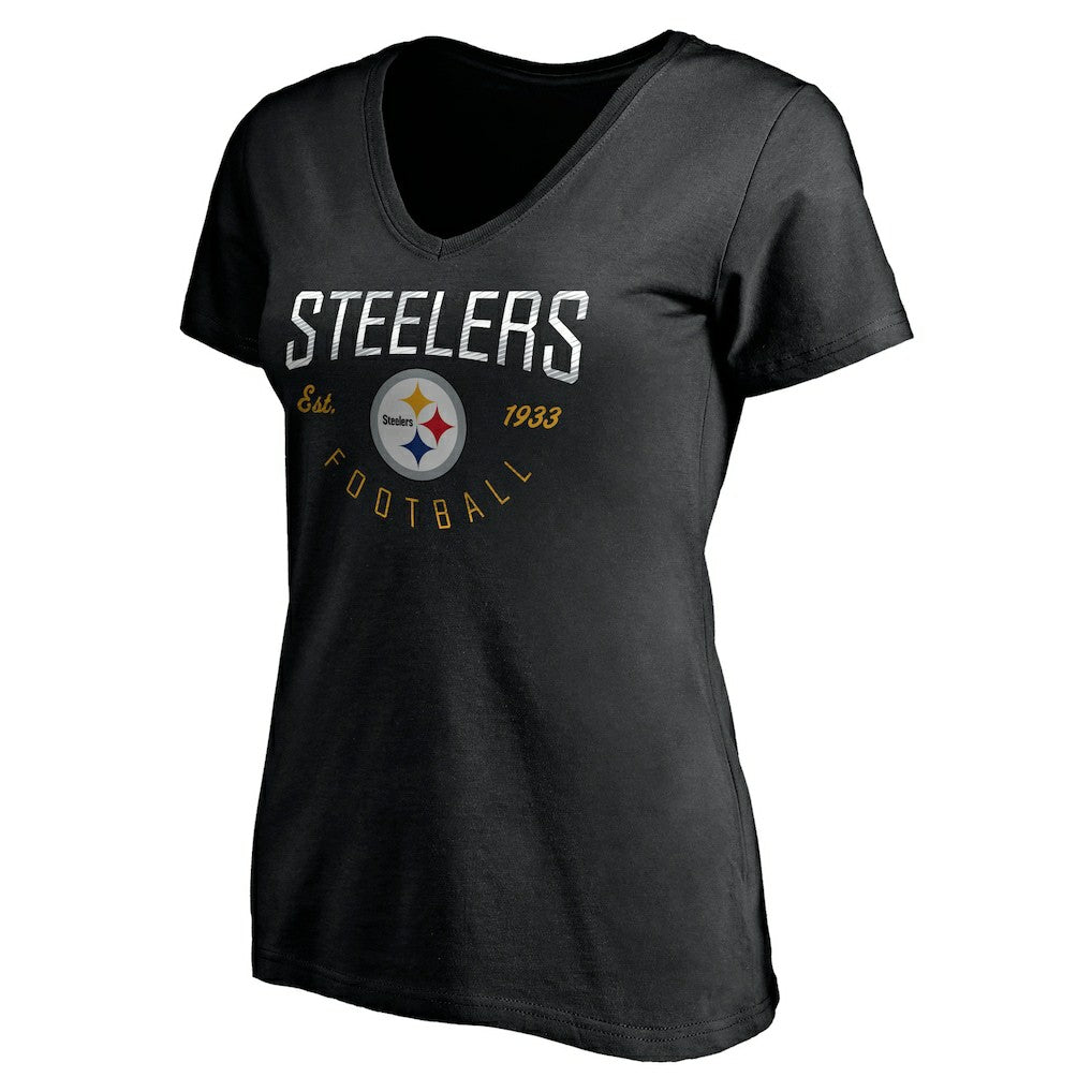 Pittsburgh Steelers Women's Live For It V-Neck T-Shirt - Black T-shirts