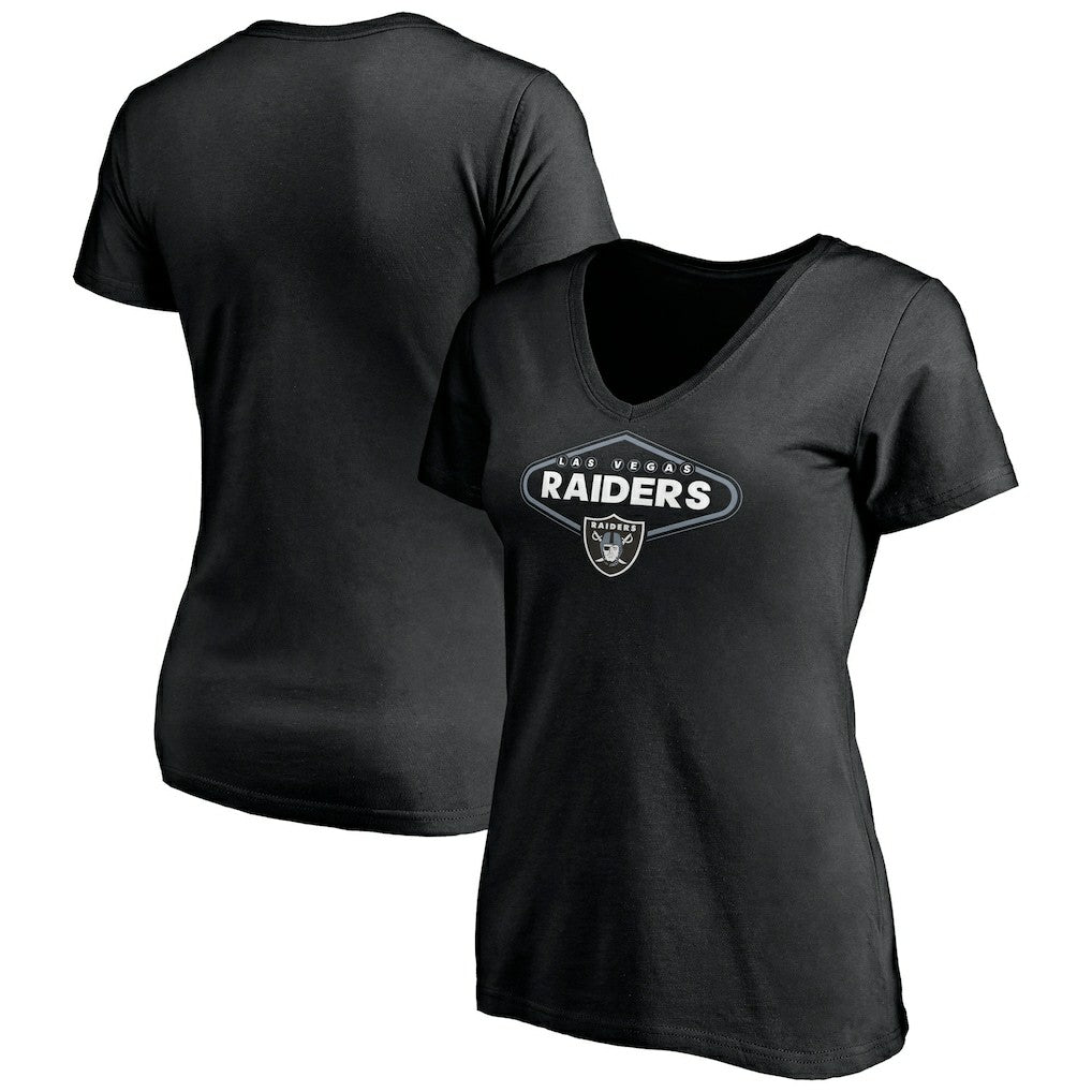 Las Vegas Raiders Women's Hometown Collection 1st Down V-Neck T-Shirt - Black T-shirts