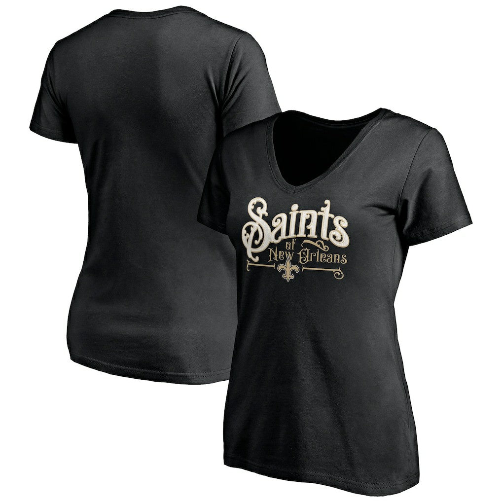 New Orleans Saints Women's Hometown Collection V-Neck T-Shirt - Black T-shirts