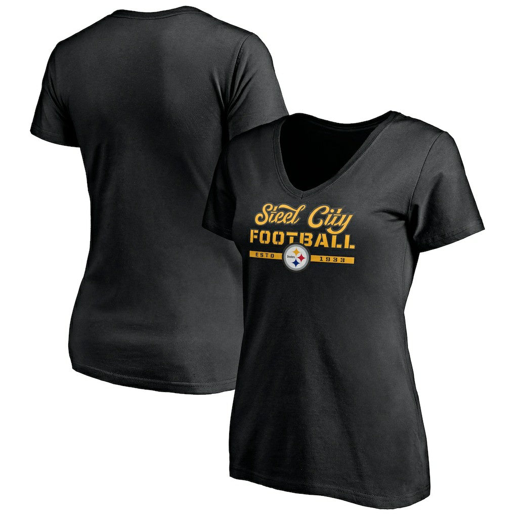 Pittsburgh Steelers Women's Hometown Collection Steel City V-Neck T-Shirt - Black T-shirts