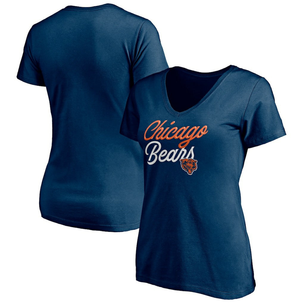 Chicago Bears Women's Long Stride V-Neck T-Shirt - Navy T-shirts