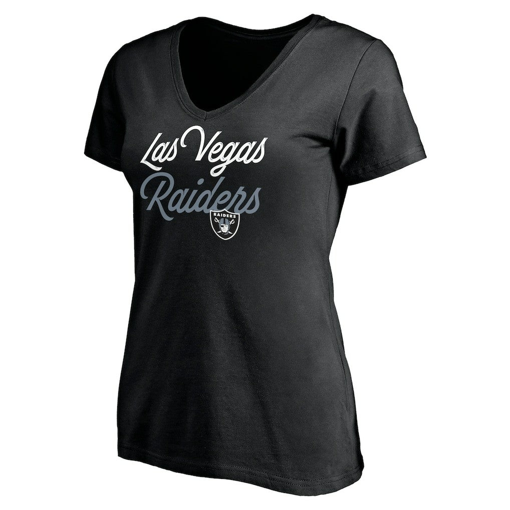 Las Vegas Raiders Women's Long Stride V-Neck T-Shirt - Black T-shirts
