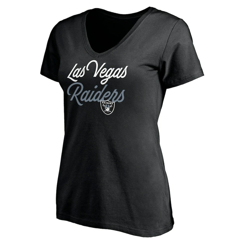 Las Vegas Raiders Women's Long Stride V-Neck T-Shirt - Black T-shirts