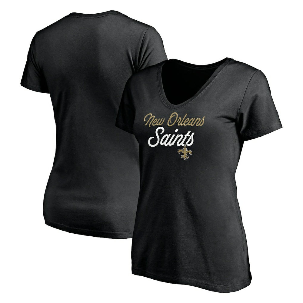 New Orleans Saints Women's Long Stride V-Neck T-Shirt - Black T-shirts