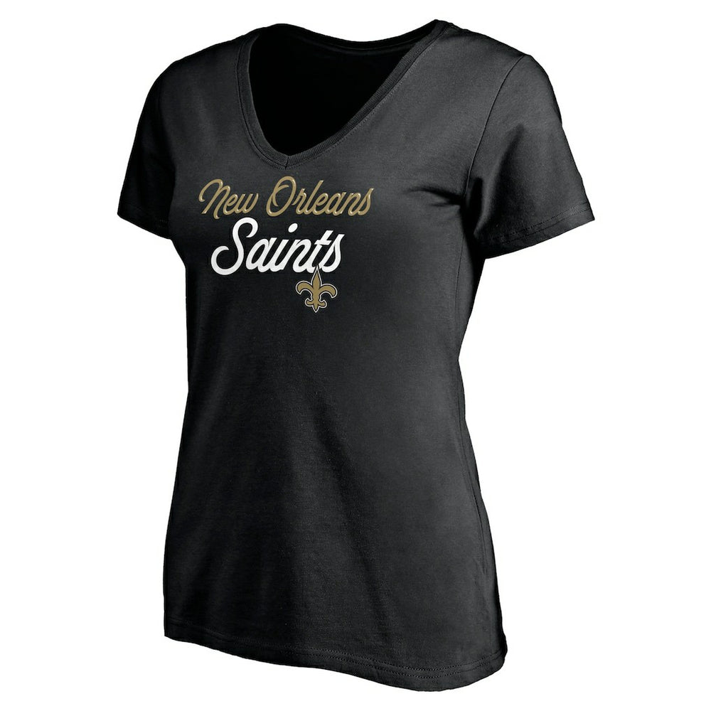 New Orleans Saints Women's Long Stride V-Neck T-Shirt - Black T-shirts
