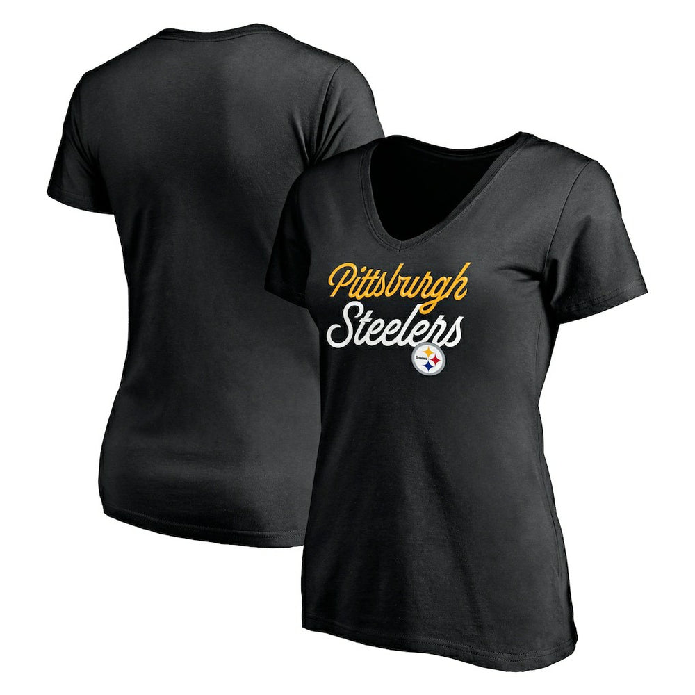 Pittsburgh Steelers Women's Long Stride V-Neck T-Shirt - Black T-shirts