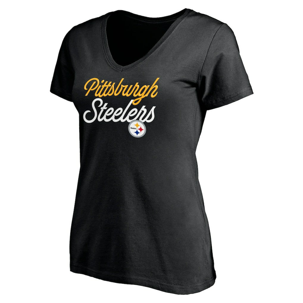 Pittsburgh Steelers Women's Long Stride V-Neck T-Shirt - Black T-shirts