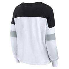 Las Vegas Raiders Women's Plus Size Even Match Lace-Up Long Sleeve V-Neck Top - White/Black Tops