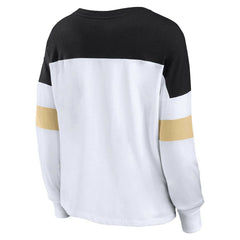New Orleans Saints Women's Plus Size Even Match Lace-Up Long Sleeve V-Neck Top - White/Black Tops
