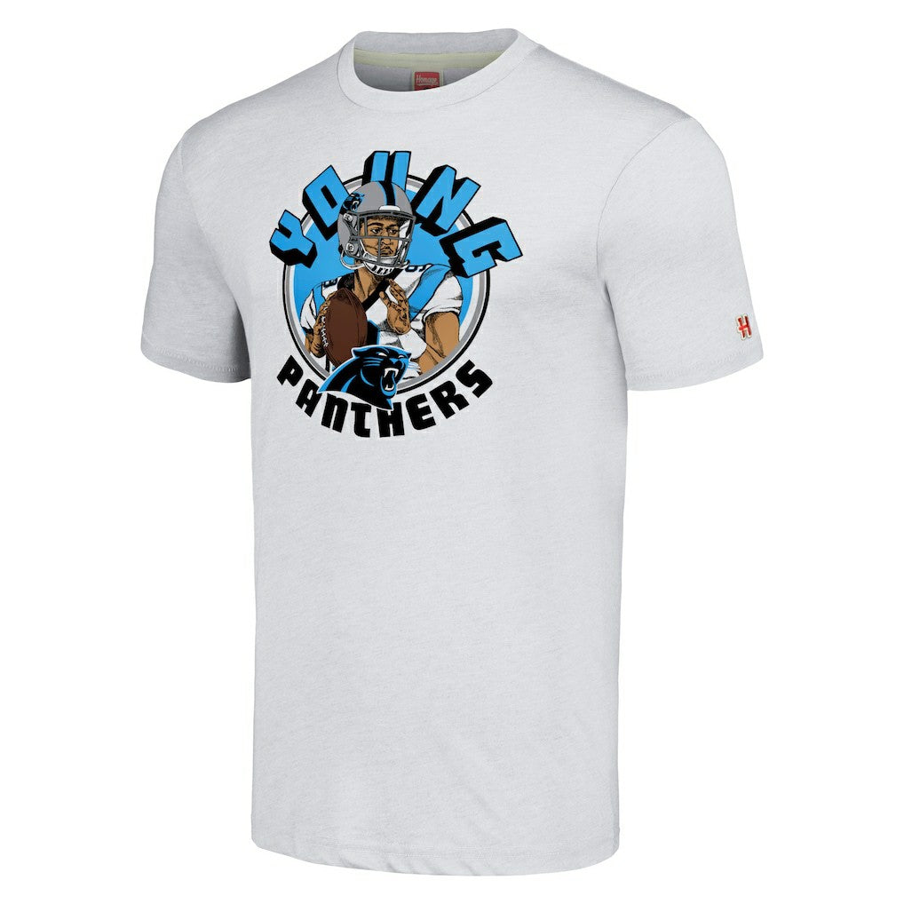 Bryce Young Carolina Panthers Homage Unisex Caricature Player Tri-Blend T-Shirt - Ash T-shirts