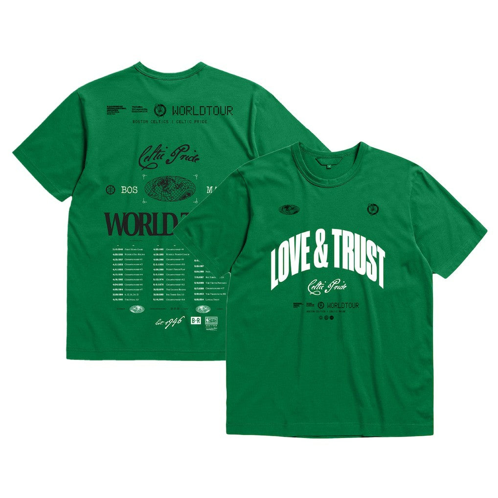 Boston Celtics Bleacher Report x  Unisex World Tour T-Shirt Kelly Green - Mitchell & Ness outlet