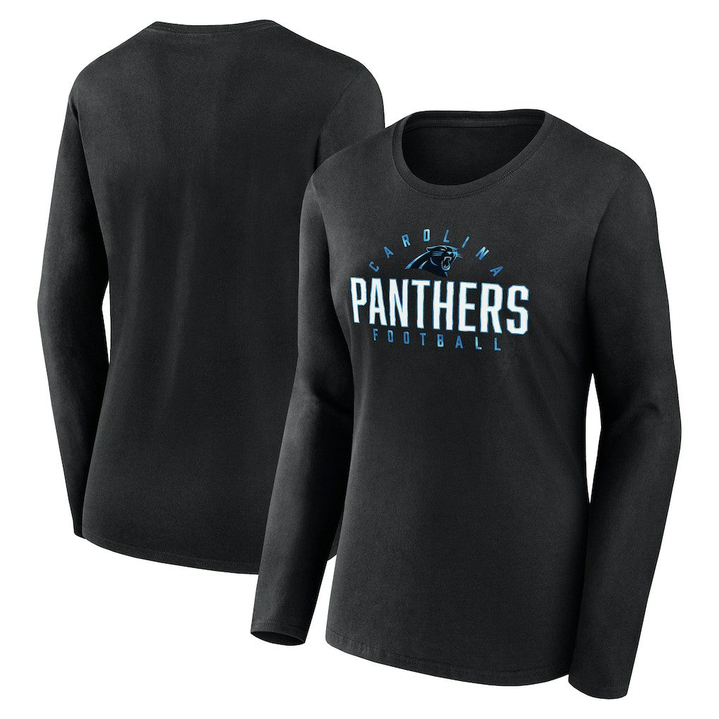 Carolina Panthers Women's Plus Size Foiled Play Long Sleeve T-Shirt - Black T-shirts