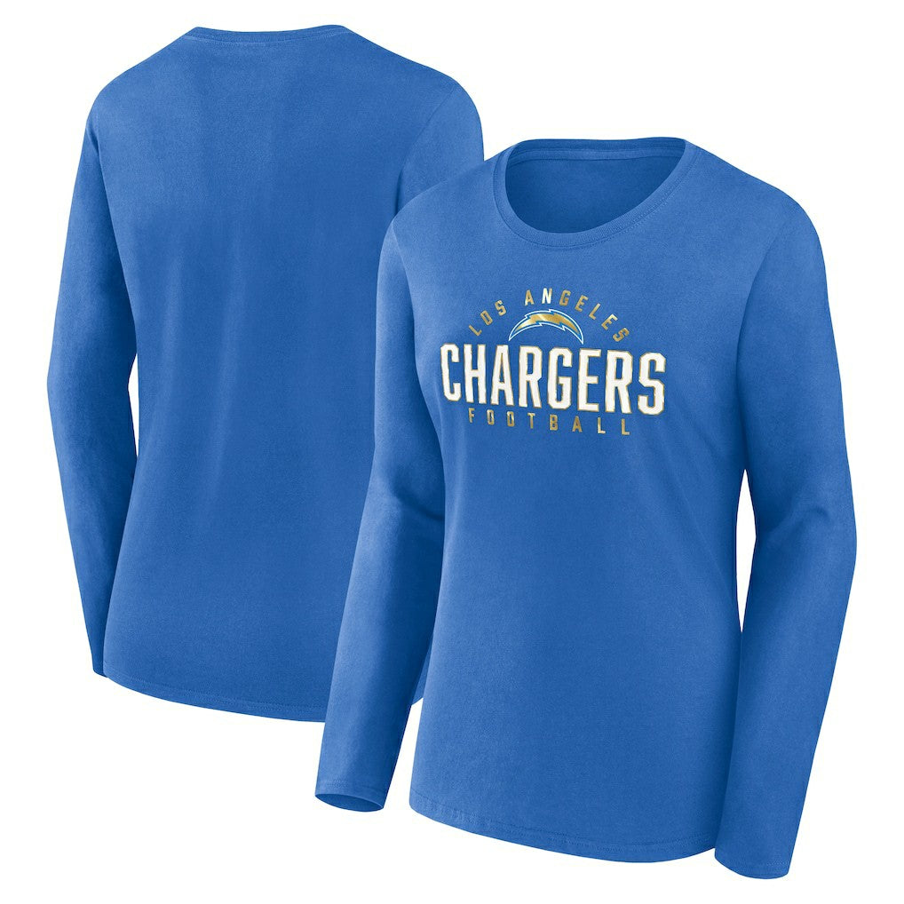 Los Angeles Chargers Women's Plus Size Foiled Play Long Sleeve T-Shirt - Powder Blue T-shirts