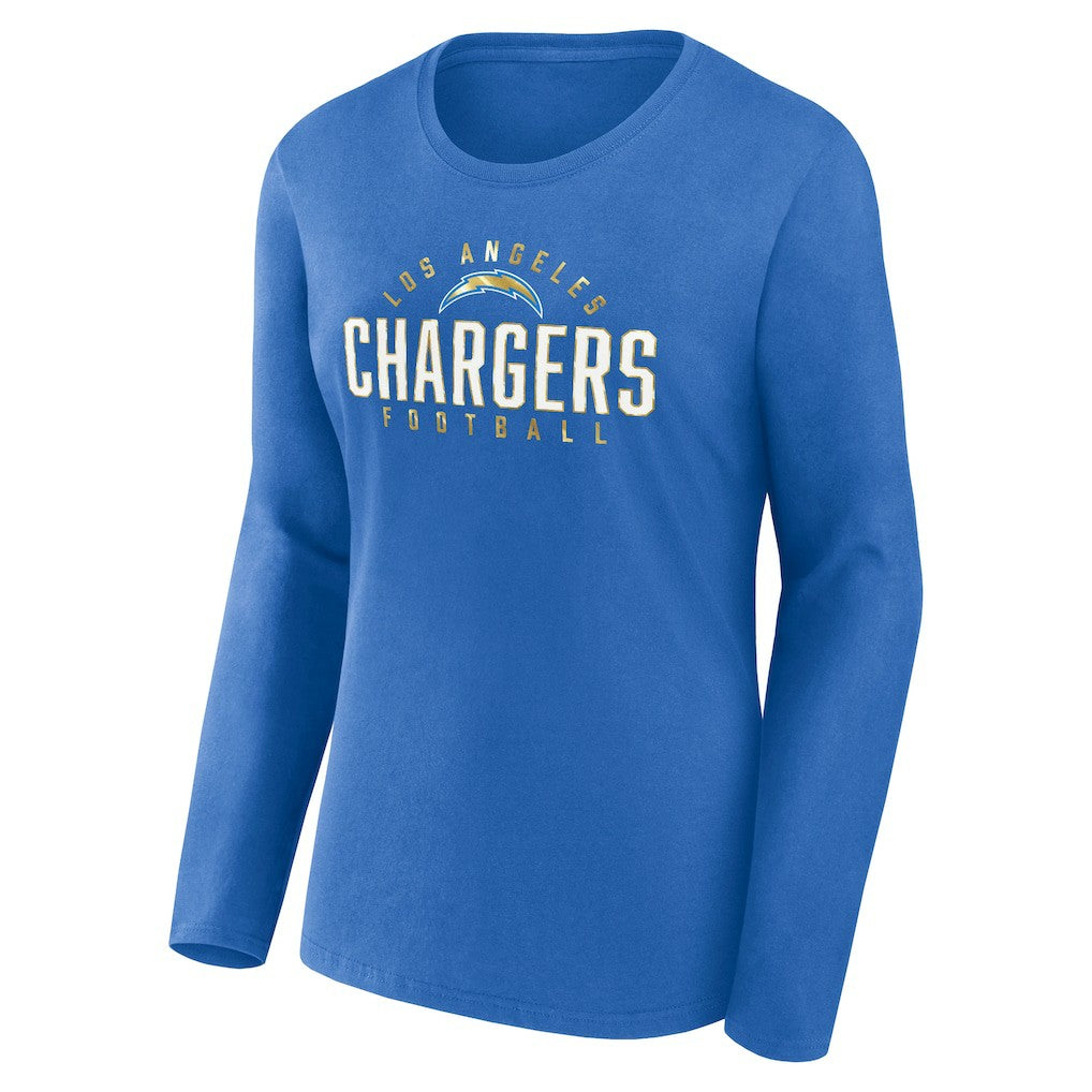 Los Angeles Chargers Women's Plus Size Foiled Play Long Sleeve T-Shirt - Powder Blue T-shirts